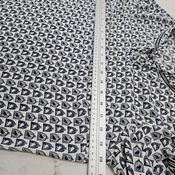 Talbots Grosgrain Trim Crinkle Blouse Medium Birdcage Print Blue - Picture 9 of 10